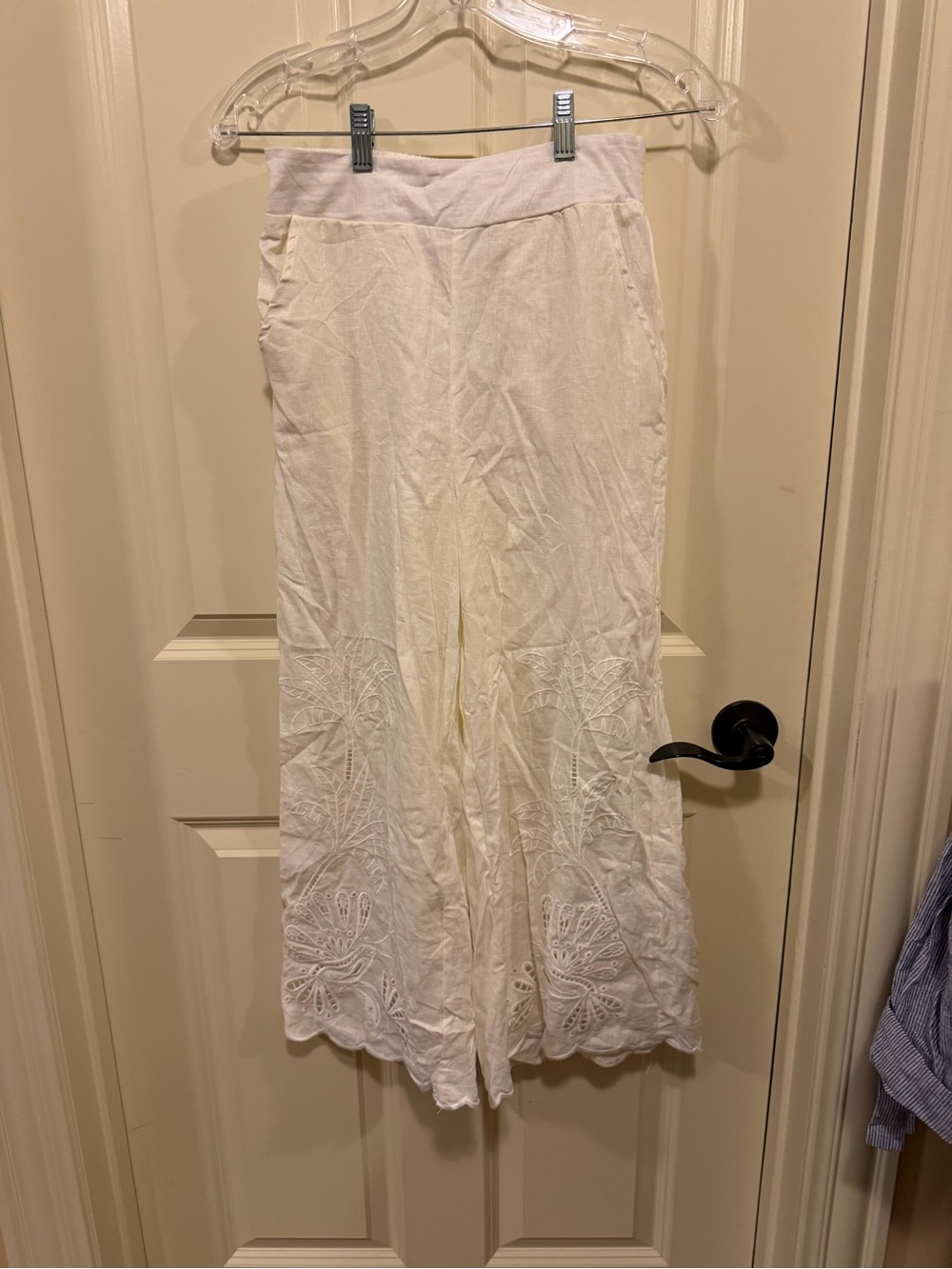 Calypso St. Barth White Embroidered Wide-Leg Linen Pants